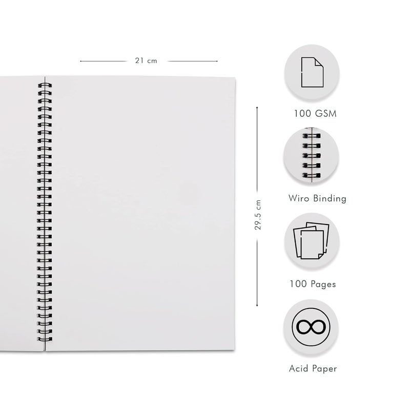 Generic COLORSPLASH A4 Sketch Book PACK of 2 Wiro Binding 100 pages50 sheets 100 gsm quality drawing grade paper  - Image 4