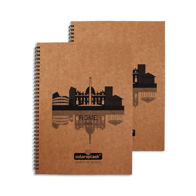 Generic COLORSPLASH A4 Sketch Book PACK of 2 Wiro Binding 100 pages50 sheets 100 gsm quality drawing grade paper  - Image 1