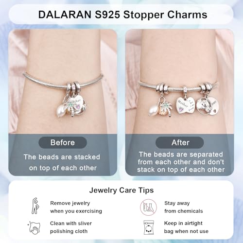 DALARAN 4pcs Sterling Silver Charm Stoppers Fit Pandora Charms Bracelet Bangle (Silver-4pcs) Christmas Bead for Women - Image 4