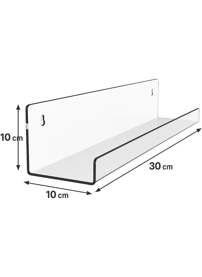 Horoof Home Horoof Home® Clear Acrylic Wall Shelf – Modern Floating Display Shelf for Books, Photos, and Décor – 10x30x10 cm  - Image 2