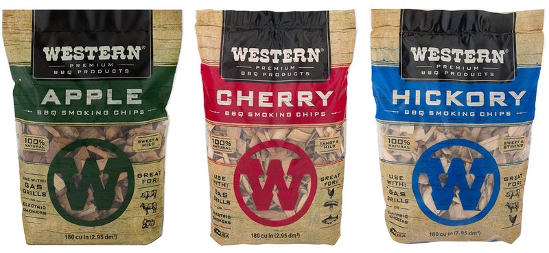 Western Popular BBQ Smoking Wood Chip Variety Pack Bundle (3) - Popular Flavors - Apple & Hickory, with Cherry - Image 1