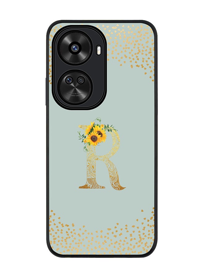 Stylizedd Rugged Black edge case for Huawei nova 12 SE / Huawei nova 11 SE 4G,Slim fit Custom Monogram Initial Letter Floral Pattern Alphabet - R (Light Grey) - Image 1