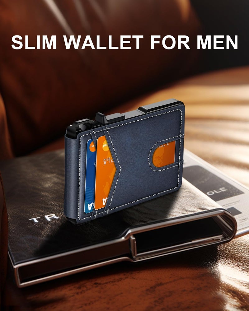ZALVEX Wallet for Men, Mens Minimalist Wallet 9-13 Cards, Slim Compact Wallet with Money Clip & ID Window, RFID Blocking Smart Pop Up Card Wallet, Metal Aluminum Credit Card Holder Bifold Wallet - Image 2