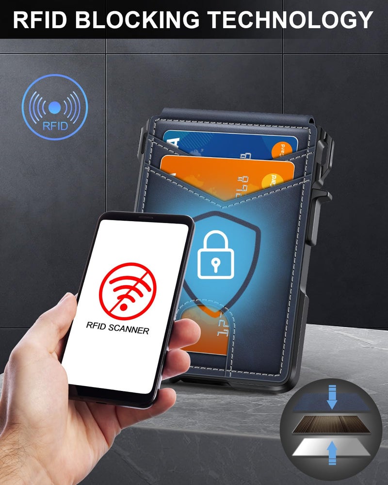 ZALVEX Wallet for Men, Mens Minimalist Wallet 9-13 Cards, Slim Compact Wallet with Money Clip & ID Window, RFID Blocking Smart Pop Up Card Wallet, Metal Aluminum Credit Card Holder Bifold Wallet - Image 5