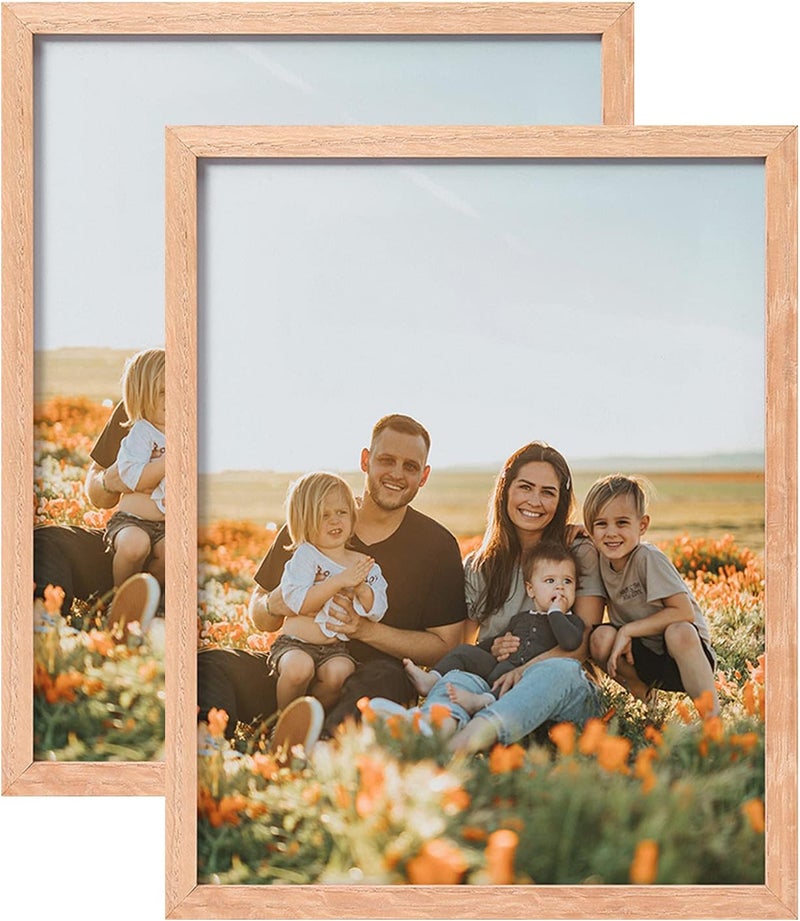 ATOBART 8x10 Set of 2 Oak Wood Picture Frame Solid Wooden Photo Frame Natural Wood Color Frames with Real Glass for Wall Mounting or Tabletop Living Room Bedroom Home Decor Multi-purpose - Image 1