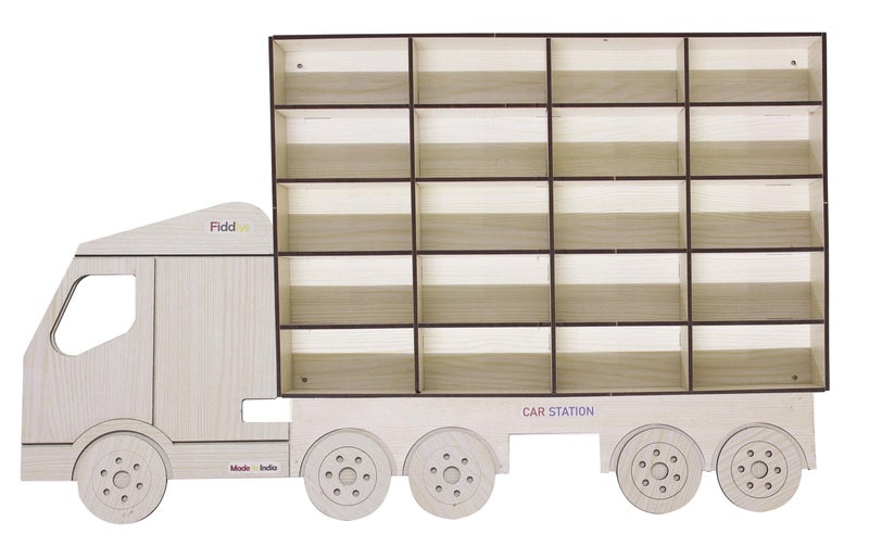 Fiddlys Wooden Premium Car Parking Station – Maximize Space and Organize Your Garage-for Girls & Boys (White) - Image 1