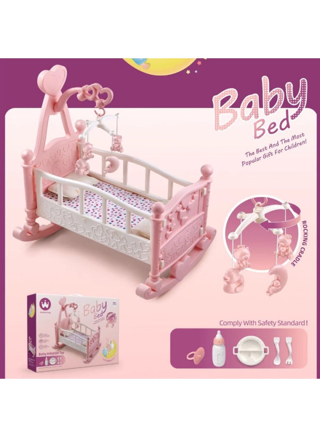 Mini Furniture Girls Children Play House Toy Princess Double Bed Shaker Baby Baby Feeding Dining Chair-Color:Highchair (with Doll) W6901A - Image 4
