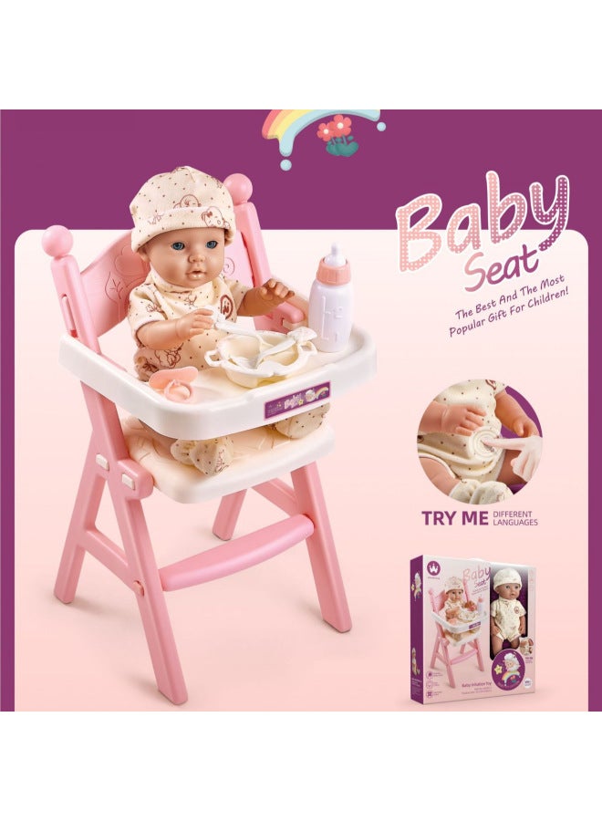 Mini Furniture Girls Children Play House Toy Princess Double Bed Shaker Baby Baby Feeding Dining Chair-Color:Highchair (with Doll) W6901A - Image 3