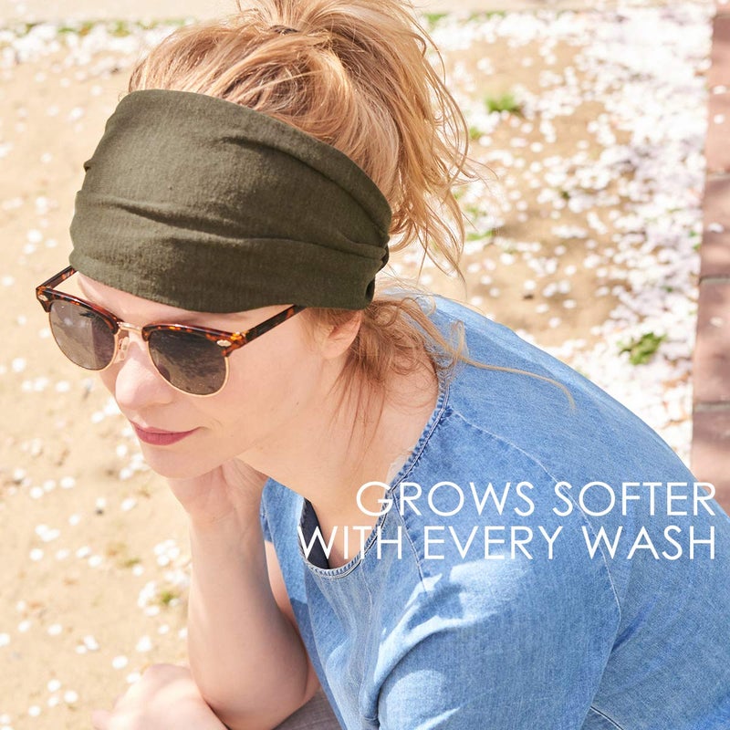 CHARM Womens Linen Head Band Mens Bandana Natural Elastic Hairband Sports Fashion Wrap Black - Image 4