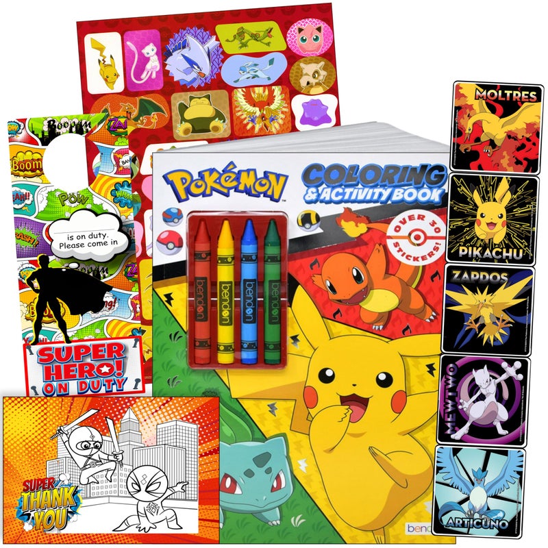 Bendon Pokemon Stickers Activity Set with Pokemon Coloring Book with Stickers, Reward Sticker Set, Craft Door Hanger - Image 1