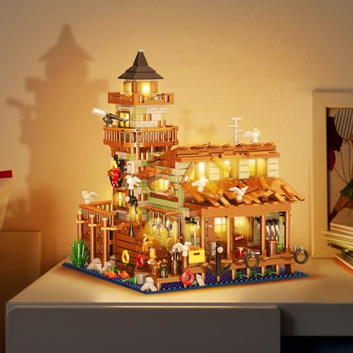 SAMYBLOCKS 1881PCS Fishing Village Wood Cabin mini Building Blocks Toys with Led LightingCreative Ideals Fishing House Building Sets Best Choice for 6 Boys Girls or AdultsNot Compatible with Lego - Image 5
