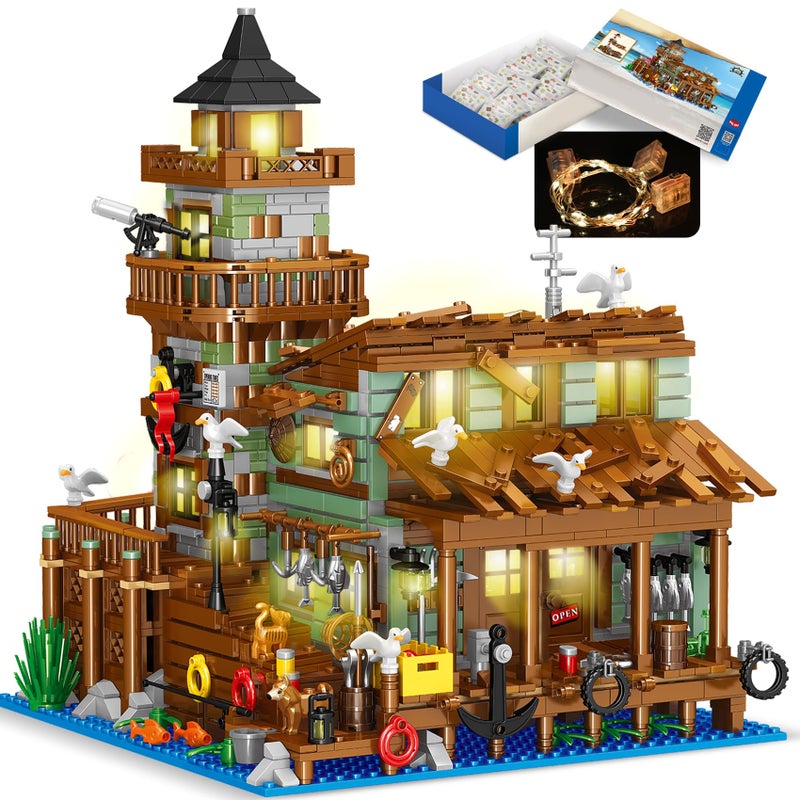SAMYBLOCKS 1881PCS Fishing Village Wood Cabin mini Building Blocks Toys with Led LightingCreative Ideals Fishing House Building Sets Best Choice for 6 Boys Girls or AdultsNot Compatible with Lego - Image 3