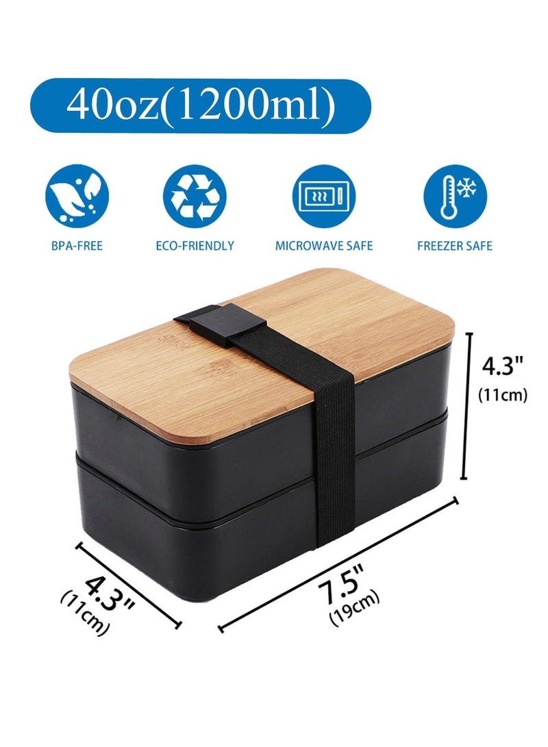 Premium Lunch Box in Modern Colors: Bamboo Lid Lunch Box with Compartment and Lunch Bag - 40-Ounce Lunch Box for Adults and Children, Microwave Oven and Dishwasher Safe  - Image 4