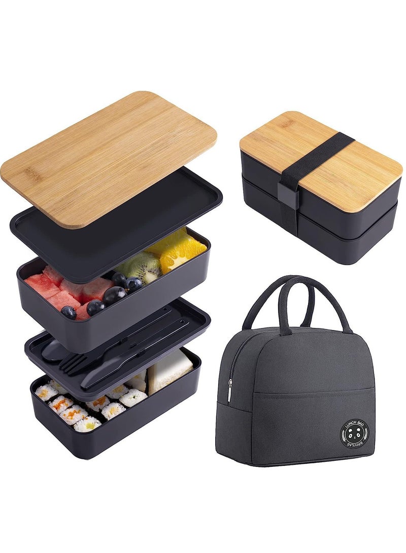 Premium Lunch Box in Modern Colors: Bamboo Lid Lunch Box with Compartment and Lunch Bag - 40-Ounce Lunch Box for Adults and Children, Microwave Oven and Dishwasher Safe  - Image 1