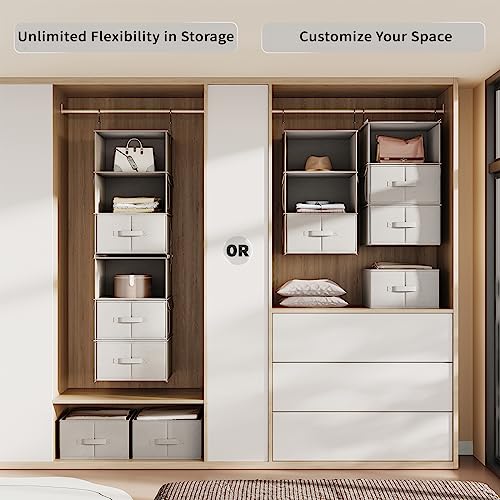 Vailando 6-Shelf Hanging Closet Organizer, 2 Separable 3-Shelf Hanging Shelves with 3 Drawers for Wardrobe, Nursery, Baby Clothes Organization and Storage - Image 2