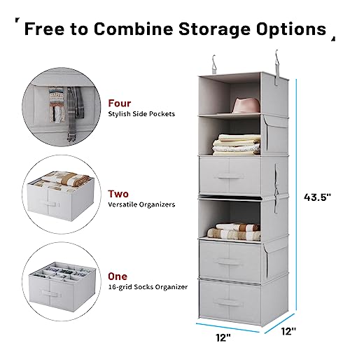 Vailando 6-Shelf Hanging Closet Organizer, 2 Separable 3-Shelf Hanging Shelves with 3 Drawers for Wardrobe, Nursery, Baby Clothes Organization and Storage - Image 5