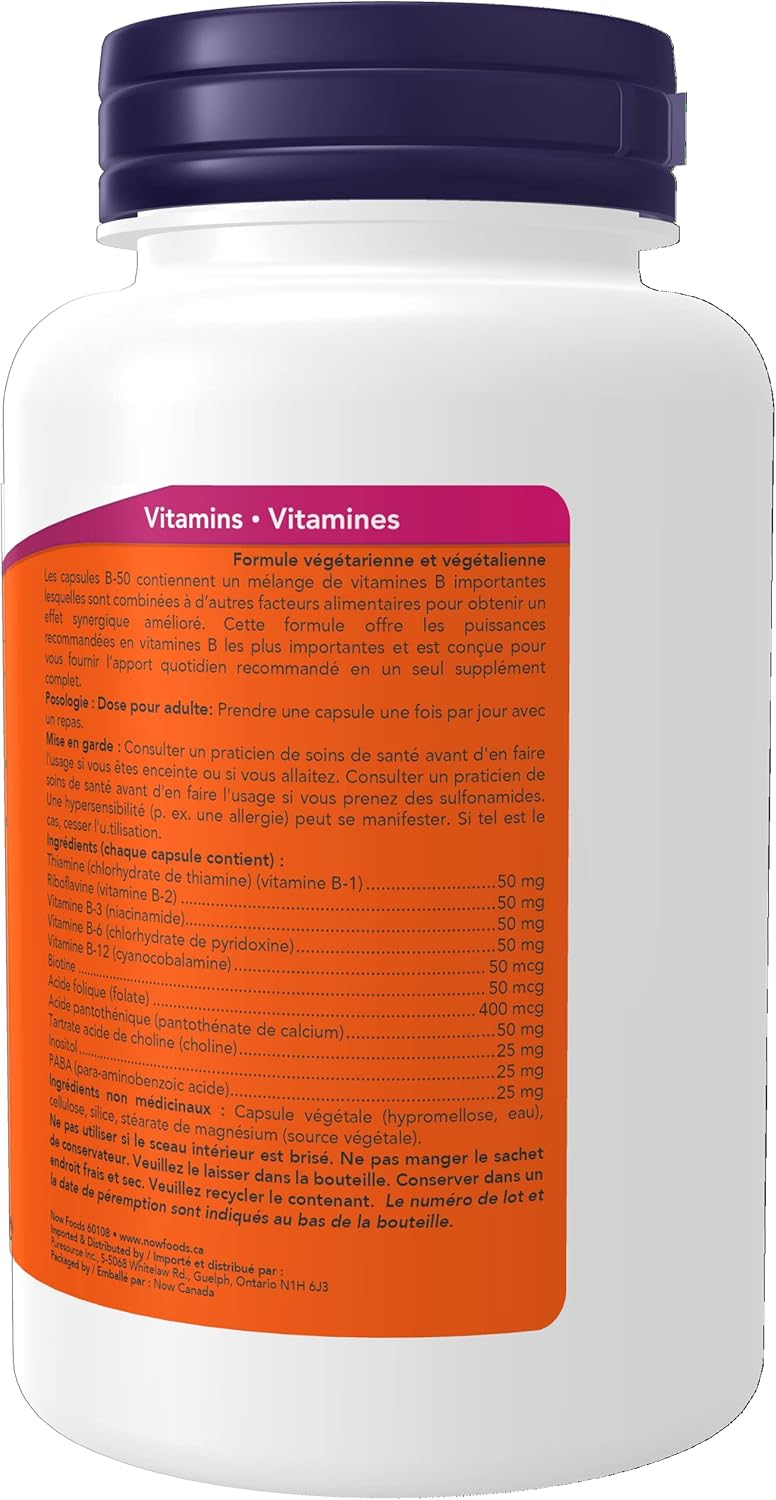 NOW Vitamin B-50mg Vegan Capsules - 100 Count Dietary Supplement - Image 2