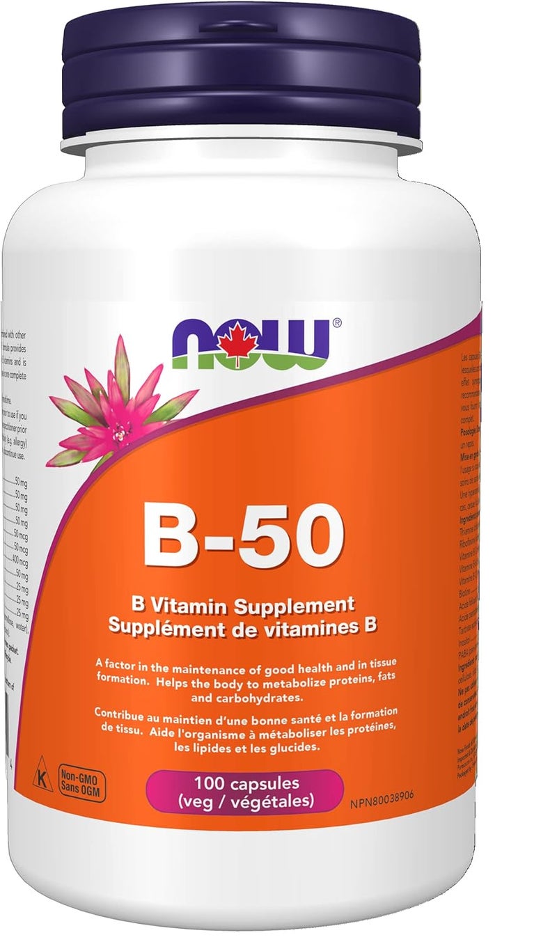 NOW Vitamin B-50mg Vegan Capsules - 100 Count Dietary Supplement - Image 1