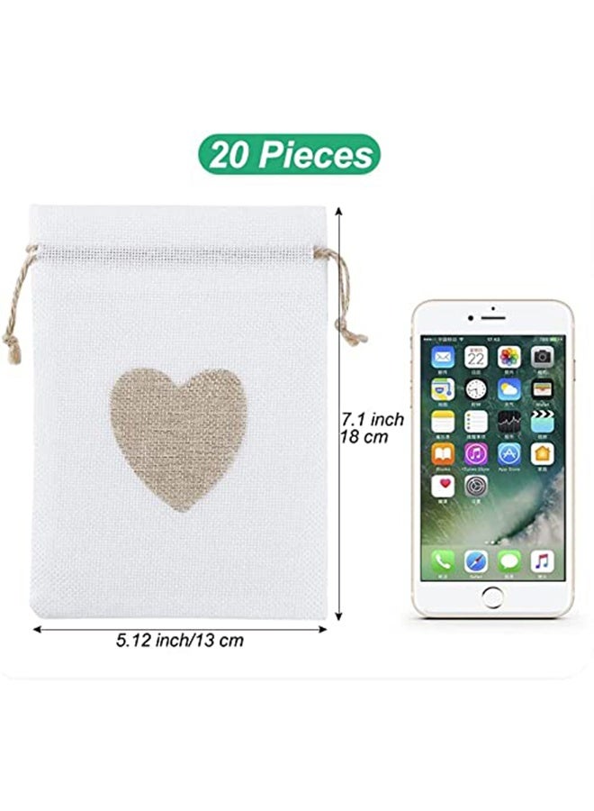 Peachjoy Burlap Bags, Drawstring Gift Bags with Heart Hessian Jute, 20 Pcs Jewelry Candy Pouches, for Wedding, Baby Shower Party Favors DIY Craft, Grain, Spice Storage Bags, Small Object Storage (14x10cm)  - Image 4