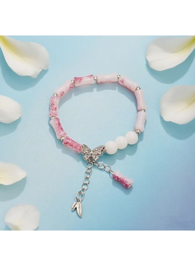 Goolsky سوار خرز وردي – سوار مرن يدوي الصنع لطيف، مجوهرات جمالية باللون الباستيل للنساء والفتيات للاستخدام اليومي - Image 5