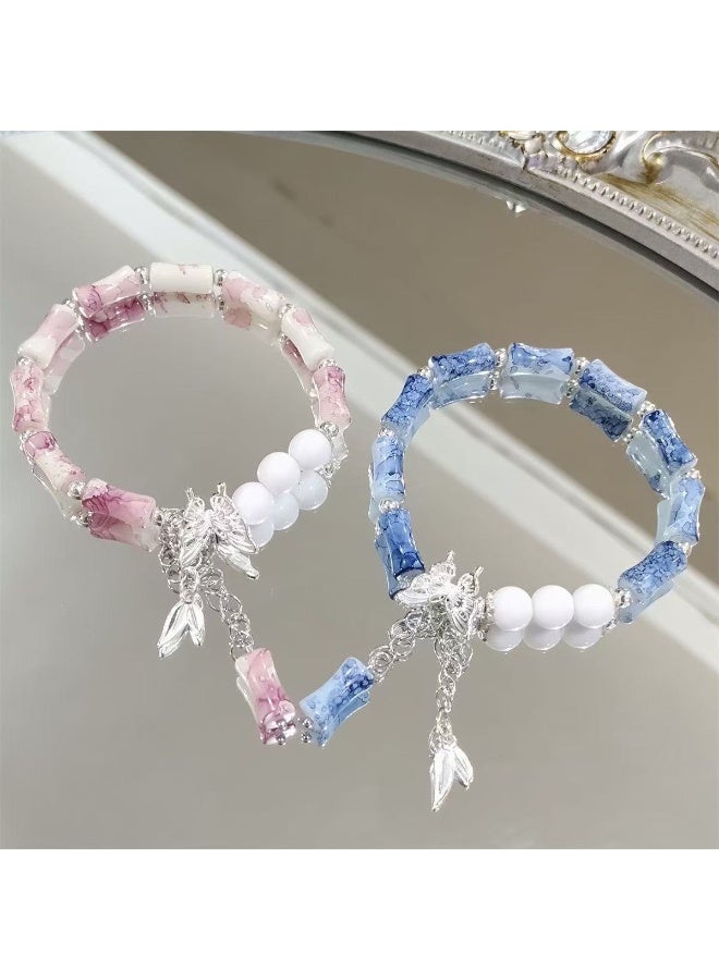 Goolsky سوار خرز وردي – سوار مرن يدوي الصنع لطيف، مجوهرات جمالية باللون الباستيل للنساء والفتيات للاستخدام اليومي - Image 4