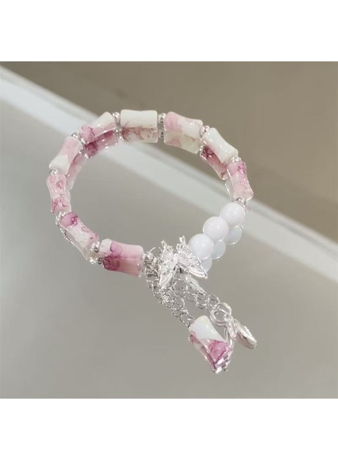 Goolsky سوار خرز وردي – سوار مرن يدوي الصنع لطيف، مجوهرات جمالية باللون الباستيل للنساء والفتيات للاستخدام اليومي - Image 3