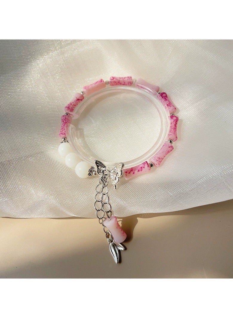 Goolsky سوار خرز وردي – سوار مرن يدوي الصنع لطيف، مجوهرات جمالية باللون الباستيل للنساء والفتيات للاستخدام اليومي - Image 2