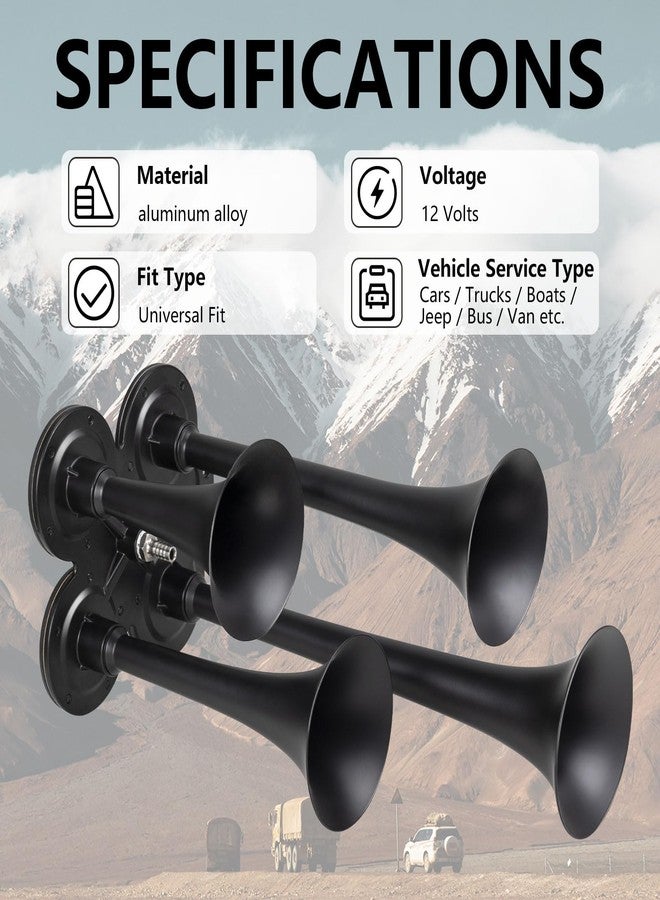 BANHAO Truck Air Horn 180DB 4 Trumpet Horns Train Horn for Truck 12V Super Loud Air Horns with Compressor Suitable for Pickup/Motorhome/SUV/Truck/Train (No Wiring Harness and Button Switch) - Image 5