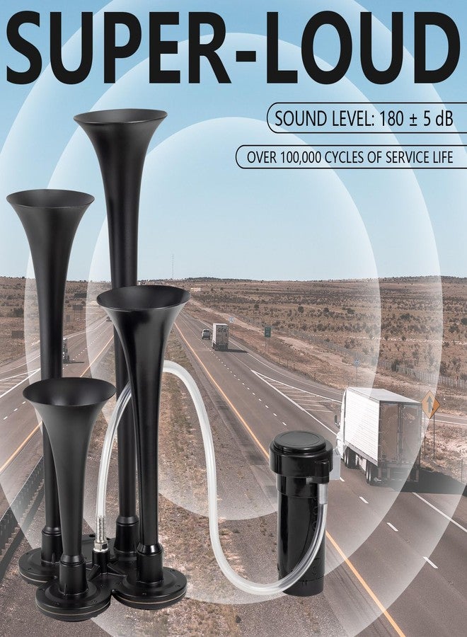 BANHAO Truck Air Horn 180DB 4 Trumpet Horns Train Horn for Truck 12V Super Loud Air Horns with Compressor Suitable for Pickup/Motorhome/SUV/Truck/Train (No Wiring Harness and Button Switch) - Image 2