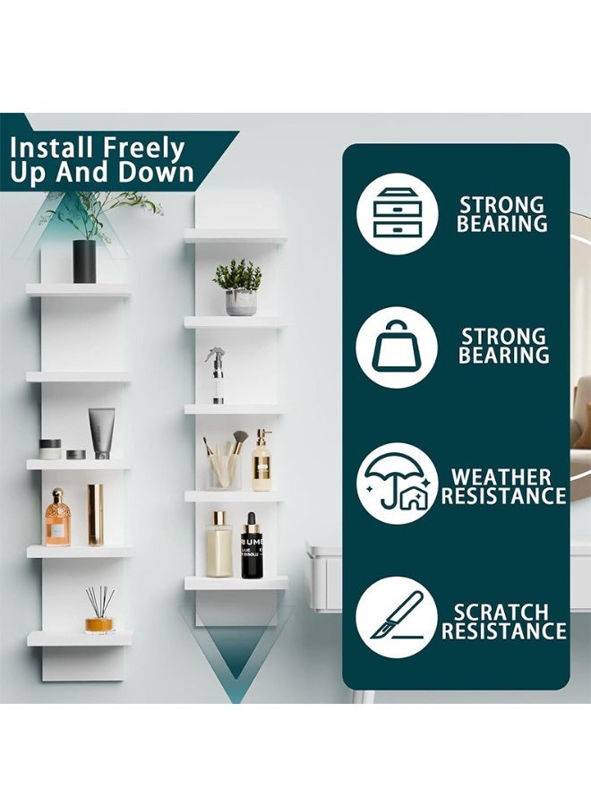 شو وو وحدة رفوف حائطية من 5 طبقات، رف عمودي أبيض، رف حائطي للتخزين عائم، منظم بتصميم برج طويل، رفوف حائطية مزخرفة للمنزل، غرفة النوم، غرفة المعيشة، ديكور المكتب - Image 3
