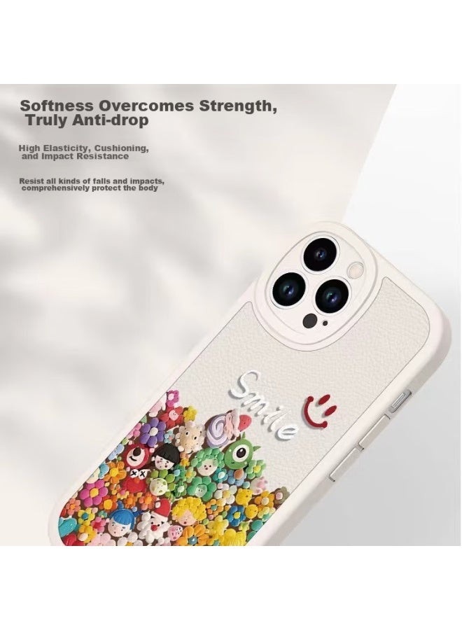 Zitai Iphone 13 Case, Suitable For Apple Iphone 13, Lambskin Texture Protective Cover, Painted Full Protection, Shockproof, Creative Personal Soft Shell [Smile Doll] White - Image 2
