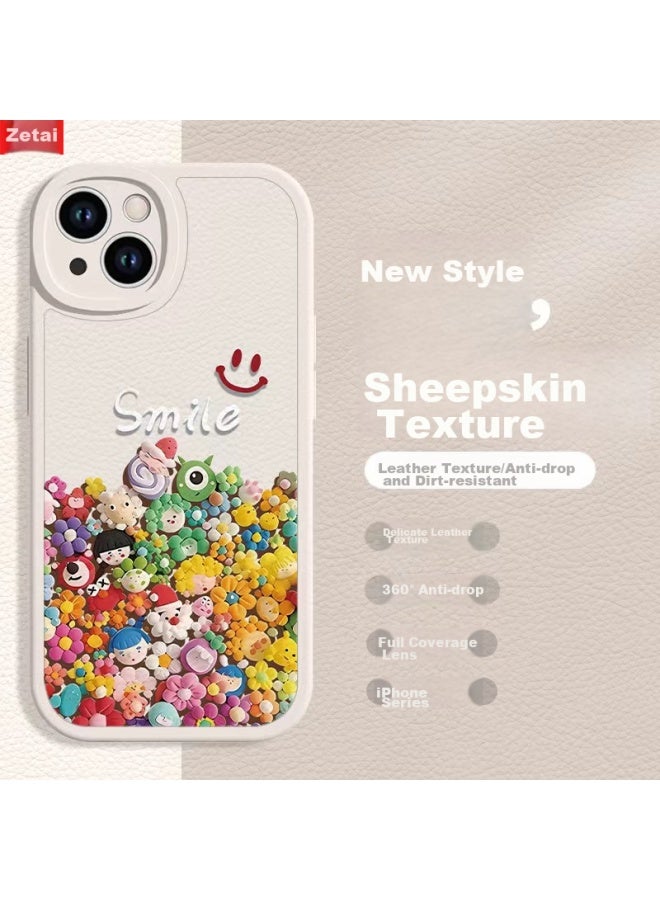 Zitai Iphone 13 Case, Suitable For Apple Iphone 13, Lambskin Texture Protective Cover, Painted Full Protection, Shockproof, Creative Personal Soft Shell [Smile Doll] White - Image 1