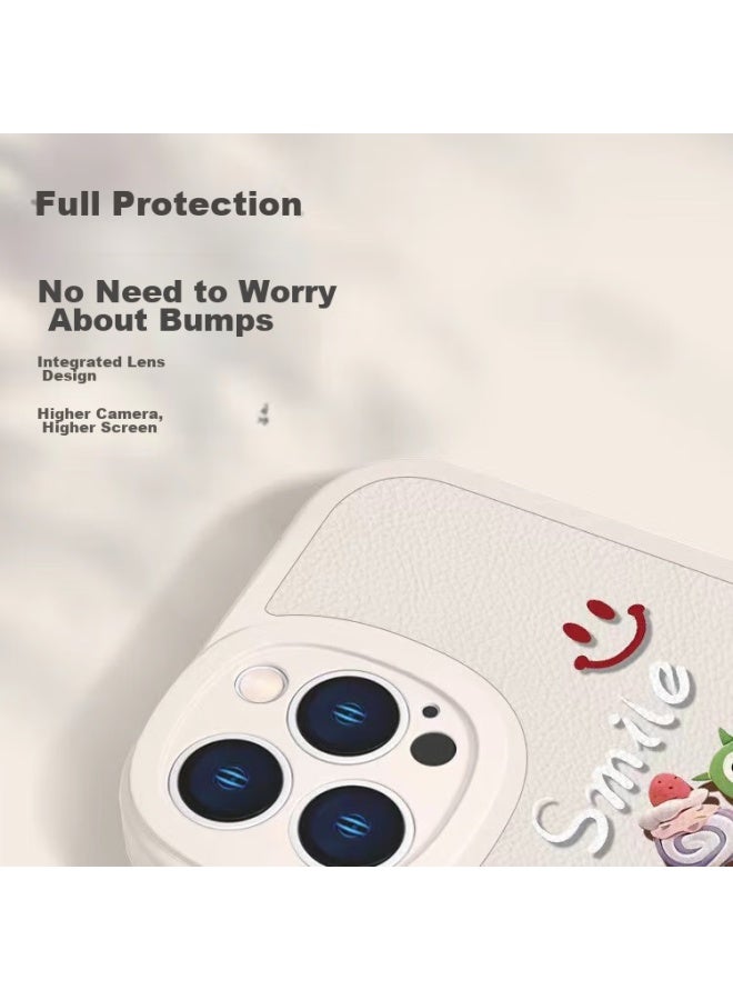 Zitai Iphone 13 Case, Suitable For Apple Iphone 13, Lambskin Texture Protective Cover, Painted Full Protection, Shockproof, Creative Personal Soft Shell [Smile Doll] White - Image 3