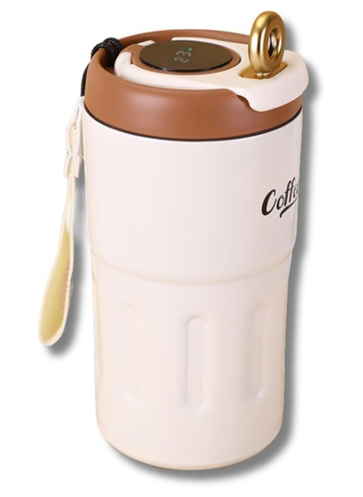 Twisoo Coffee Thermos with Smart Temperature Display, 500ml Stainless Steel Leak-Proof Travel Mug, Hot & Cold, Brown