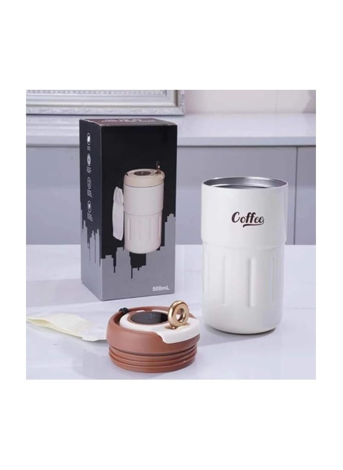 Twisoo Coffee Thermos with Smart Temperature Display, 500ml Stainless Steel Leak-Proof Travel Mug, Hot & Cold, Brown
