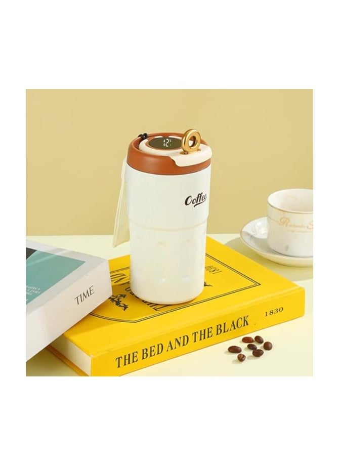 Twisoo Coffee Thermos with Smart Temperature Display, 500ml Stainless Steel Leak-Proof Travel Mug, Hot & Cold, Brown