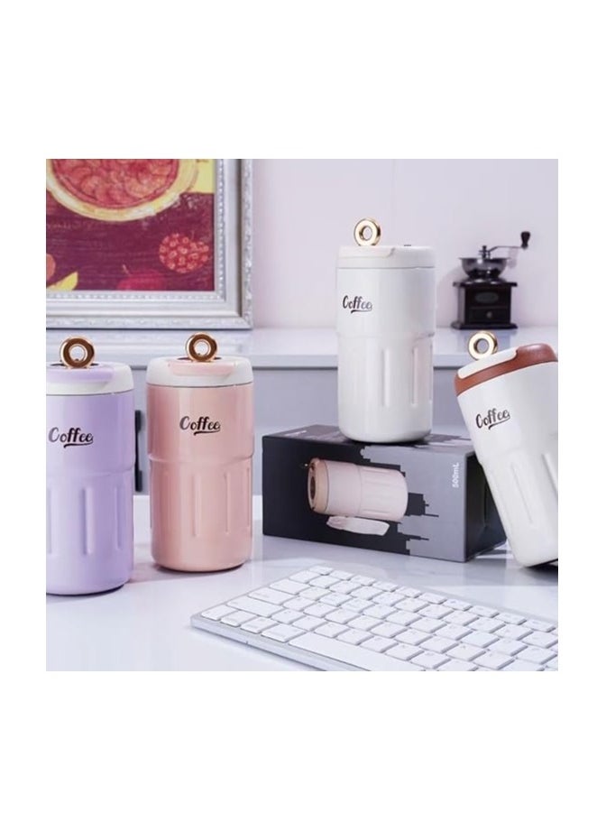 Twisoo Coffee Thermos with Smart Temperature Display, 500ml Stainless Steel Leak-Proof Travel Mug, Hot & Cold, Brown