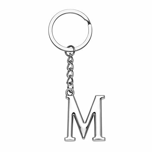 Yuxh Letter Keychain A-Z Alphabet Keyring DIY Key Ring Cool Little Gift,Silver M - Image 1