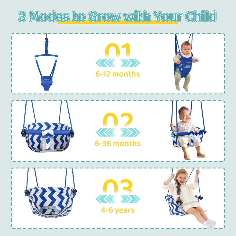Slevoo 2 in 1 Baby Jumper and Swing, Toddler Swing Set with Foldable Stand, Ages 6 Months to 6 Years, for Indoor and Outdoor Fun, Black - Image 3