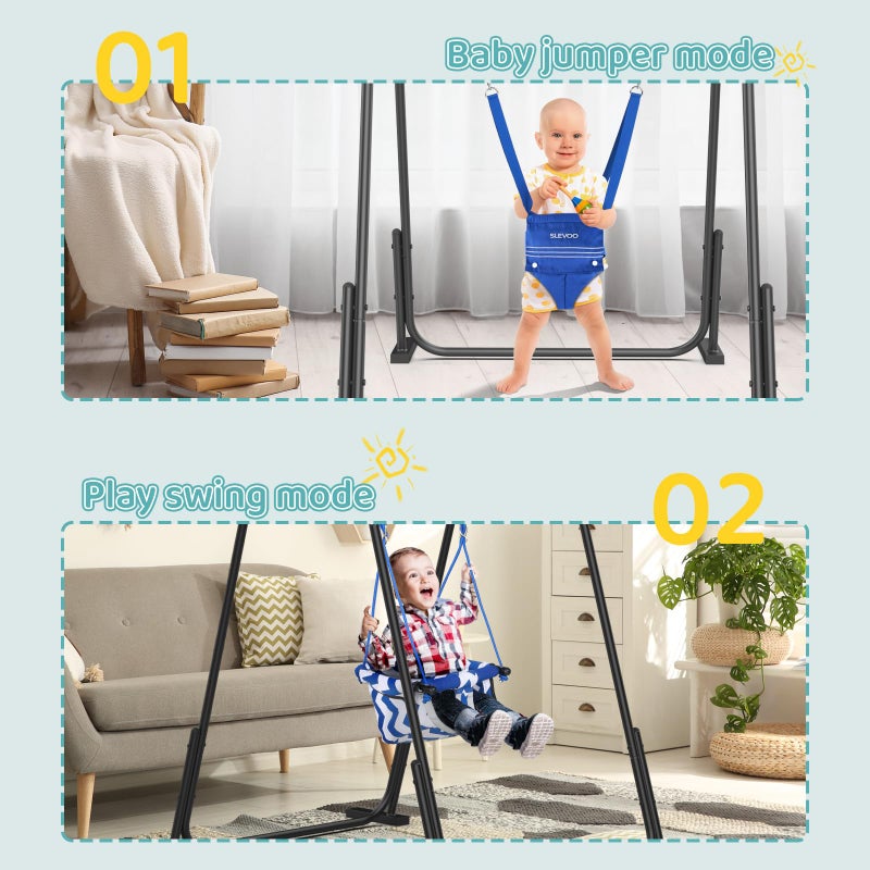 Slevoo 2 in 1 Baby Jumper and Swing, Toddler Swing Set with Foldable Stand, Ages 6 Months to 6 Years, for Indoor and Outdoor Fun, Black - Image 2