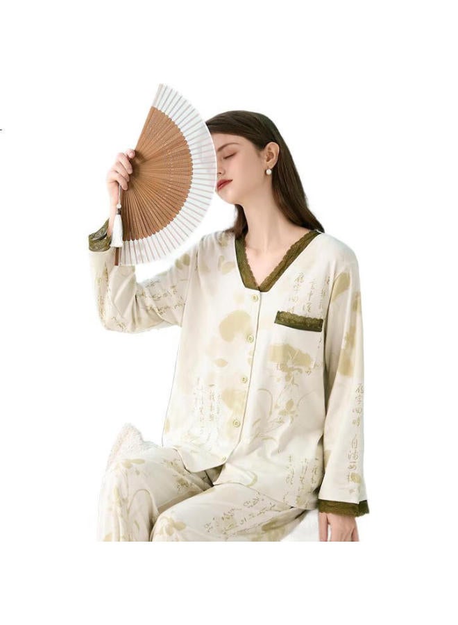 Fenton Fenteng Women'S New Spring Pure Cotton New Chinese Style National Wind Printed Home Wear Set - Image 2