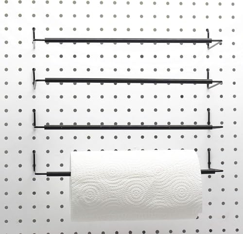Bullbins Paper Towel Holder for Pegboard - Extendable, Fits Standard Pegboard, Organization Accessory Hook for Workshop, Garage, Kitchen, Laundry Room, Bathroom - 4 Packs, Black - Image 1