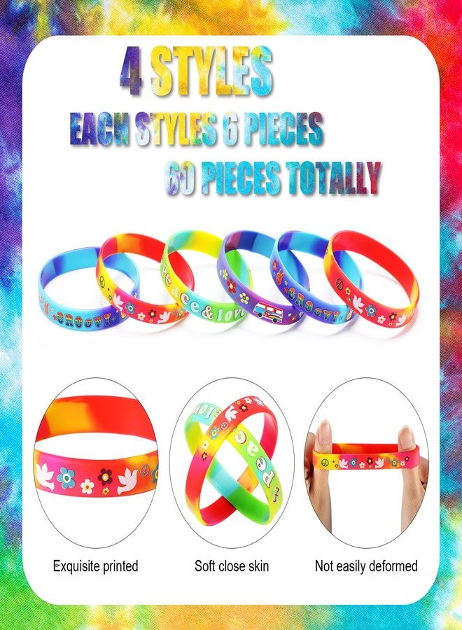 Suilung 24 Pcs 60's Hippy Retro Groovy Silicone Bracelets Wristbands Party Decoration Peace Love 60's Hippy Favor for 60s Hippie Groovy Party Supplies - Image 3
