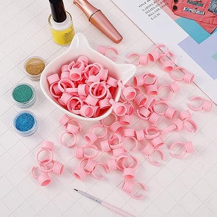 Aravli Glue Rings for Eyelash Extensions Plain Glue Rings Lash Cups Holder Lashing Supplies Fanning Blossom Cups for Eyelash Extensions Round Shaped Pink - Image 1
