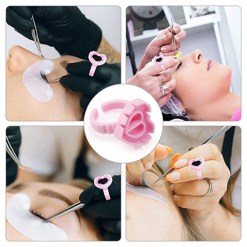 Aravli Glue Rings for Eyelash Extensions Plain Glue Rings Lash Cups Holder Lashing Supplies Fanning Blossom Cups for Eyelash Extensions Round Shaped Pink - Image 5