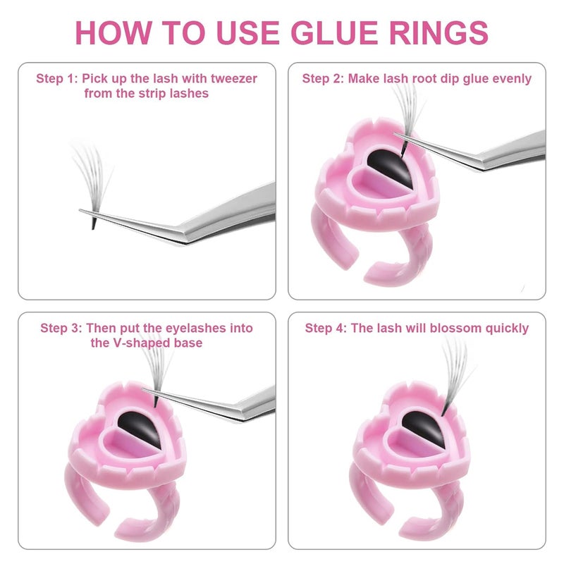 Aravli Glue Rings for Eyelash Extensions Plain Glue Rings Lash Cups Holder Lashing Supplies Fanning Blossom Cups for Eyelash Extensions Round Shaped Pink - Image 3