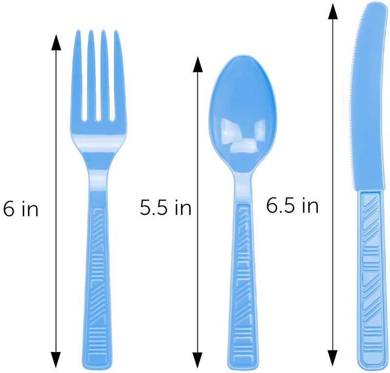 DecorRack Plastic Cutlery Set  Light Blue Colored Plastic Silverware Sets for Parties  96 Piece Bulk Heavy Duty Utensils (Light Blue  96 Pieces) - Image 4