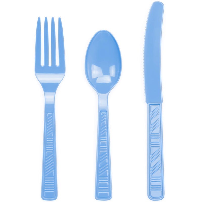 DecorRack Plastic Cutlery Set  Light Blue Colored Plastic Silverware Sets for Parties  96 Piece Bulk Heavy Duty Utensils (Light Blue  96 Pieces) - Image 2