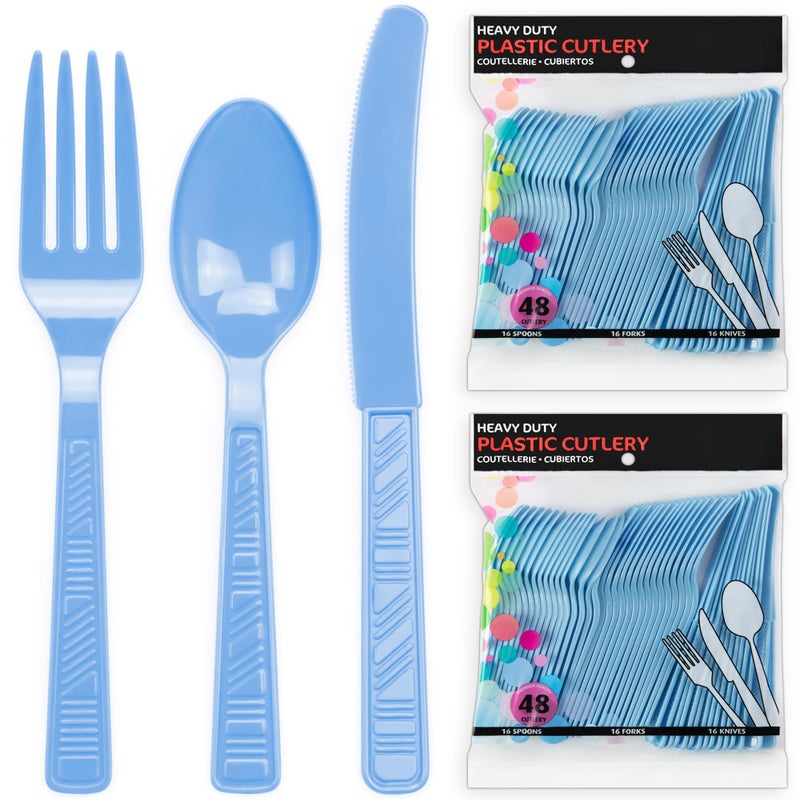 DecorRack Plastic Cutlery Set  Light Blue Colored Plastic Silverware Sets for Parties  96 Piece Bulk Heavy Duty Utensils (Light Blue  96 Pieces) - Image 3