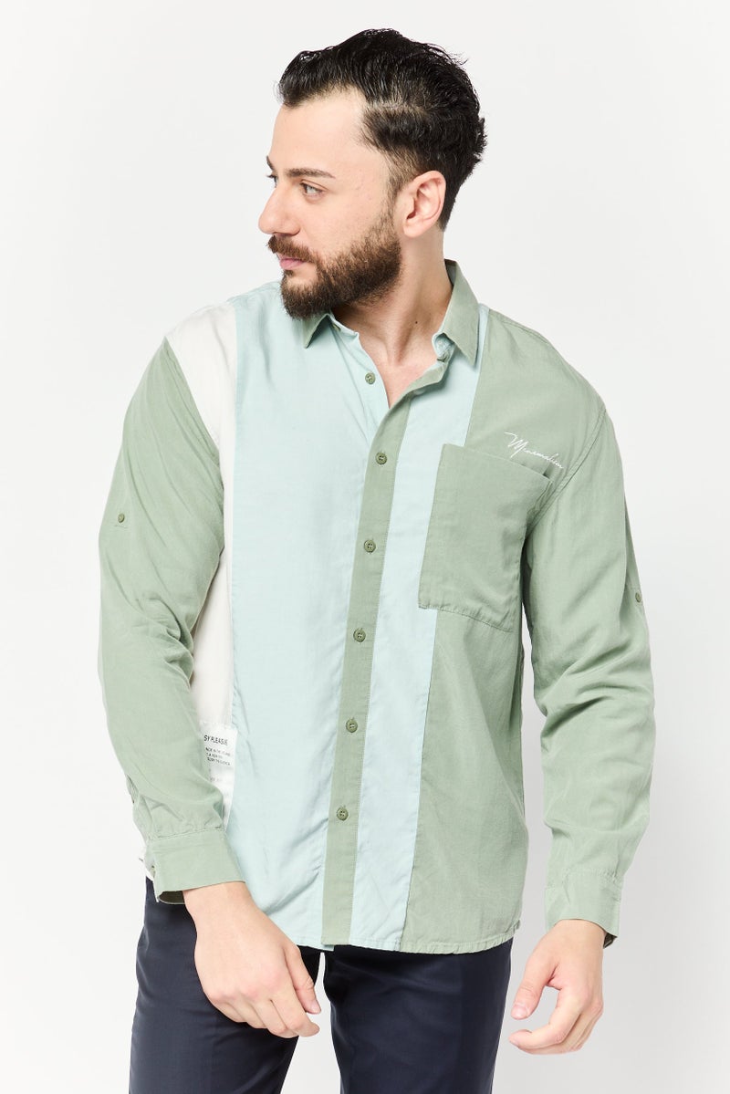 SELECTED Men Drop Shoulder Fit Color Block Long Sleeve Casual Shirt, Multicolor - Image 1